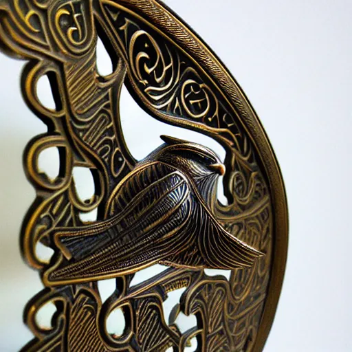 Image similar to gorgeous ornated bronze realistic detailed arabic falcon office decoration with filigree,