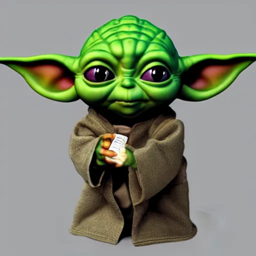 Image similar to baby yoda by bill watterson but in 3 d.