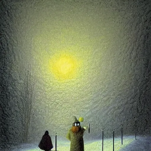 Image similar to scene from a dream. snow. digital artwork by vincent bons, michael whelan, remedios varo and gerardo dottori. grainy and rough. interesting pastel colour palette. beautiful light. oil and water colour based on high quality render.