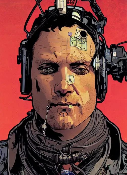 Image similar to cyberpunk repo man. portrait by ashley wood and alphonse mucha and laurie greasley and josan gonzalez and james gurney. spliner cell, apex legends, rb 6 s, hl 2, d & d, cyberpunk 2 0 7 7. realistic face. vivid color. dystopian setting.