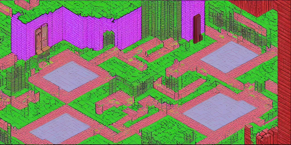 Prompt: glitchy pixelated Sega Mega Drive Genesis isometric sidescroller game of Suspiria, Twin Peaks in the style of Eiko Ishioka and Alfred Kubin