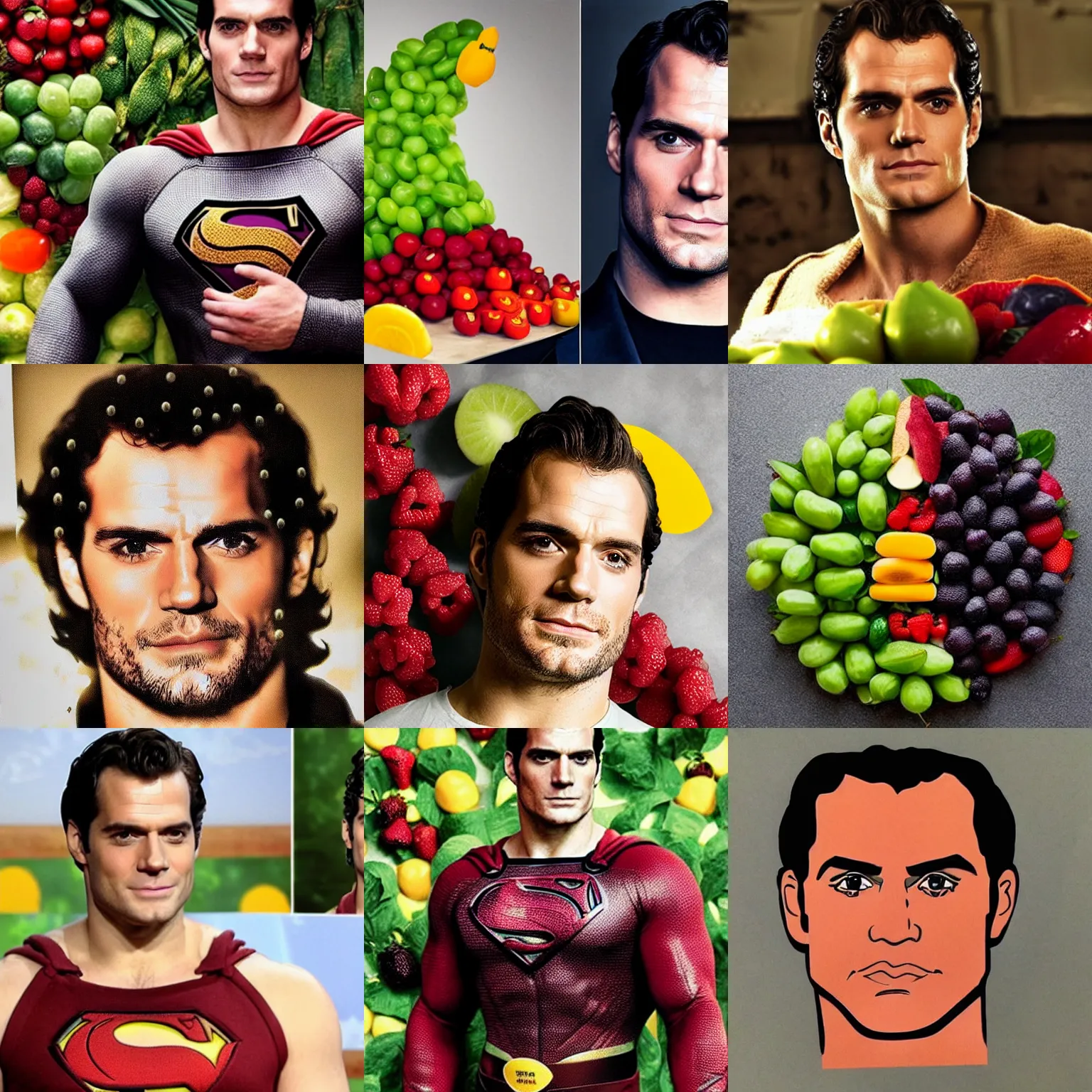 Prompt: henry cavill made of fruit