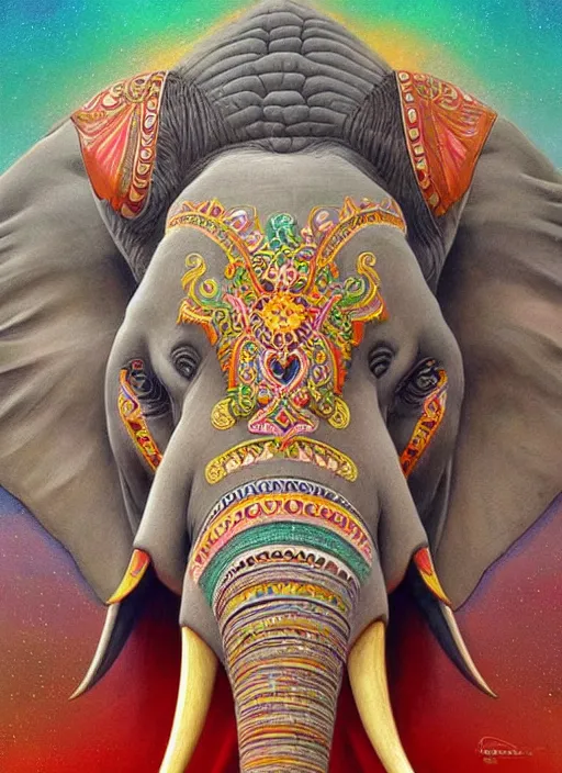 Image similar to portrait of ethereal elephant in indian flag colors, intricate detail, ornate, conceptual art, soft light, dynamic, art by artgerm