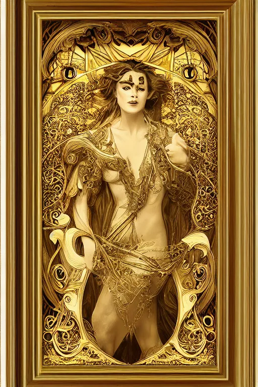 Image similar to an intricate art nouveau frame, golden entertwined edges art, matte, sharp focus,