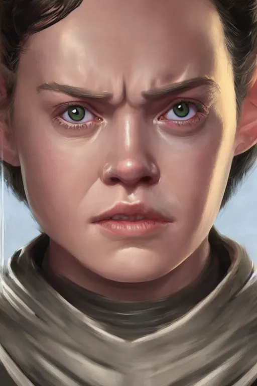 Prompt: Portrait of Daisy Ridley and Yoda's child, Yoda and Daisy Ridley child morph, digital painting, realistic shaded, realistic shaded lighting, fan art, pixiv, by Ilya Kuvshinov, morph dna, face morph, magali villeneuve, Artstation, by Jeremy Lipkin and by Michael Garmash and by Rob Rey