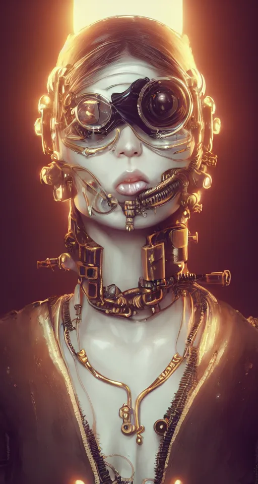 Image similar to soft lustrous ivory ebony biotech raver gutter punk gothic steampunk cyborg, golden ratio, details, scifi, fantasy, cyberpunk, intricate, decadent, highly detailed, digital painting, octane render, artstation, concept art, smooth, sharp focus, illustration, art by artgerm, loish, wlop