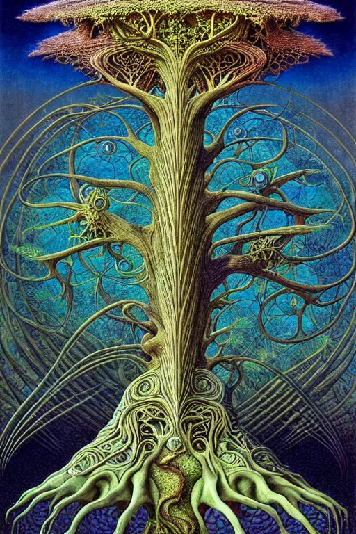 Image similar to tree of life by roger dean and andrew ferez, art forms of nature by ernst haeckel, divine chaos engine, symbolist, visionary, art nouveau, botanical fractal structures, organic, detailed, realistic, surreality