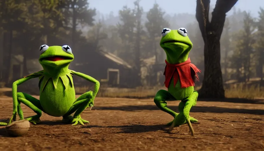 Image similar to Kermit the frog in Red Dead Redemption 2, hyperdetailed, artstation, cgsociety, 8k