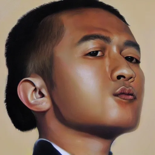 Image similar to musical artist thaiboy goon's presidential portrait, professional realistic painting