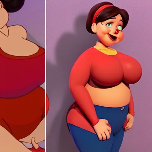 Prompt: a body of a thicc pixar mom, wearing red clothing