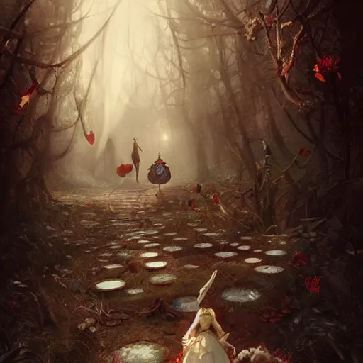 Image similar to alice in wonderland, high detail, dramatic light, digital art, painted by seb mckinnon and greg rutkowski, trending on artstation