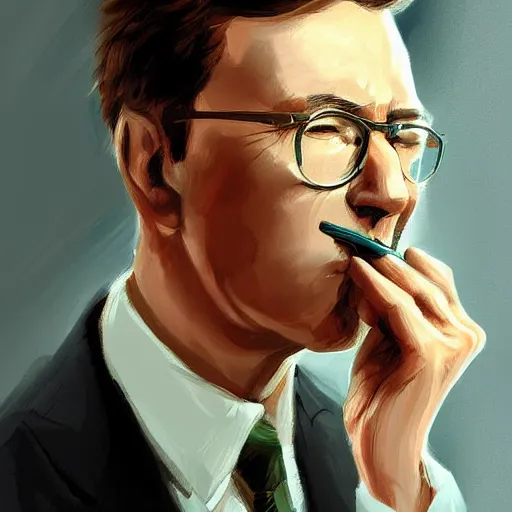 Prompt: Ted Pikul smoking, digital painting, detailed, smooth