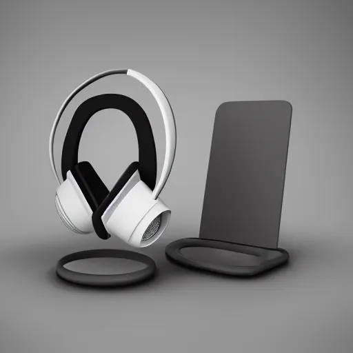 Prompt: wireless headphone stand, futuristic, techno, cyberpunk, product design, render, concept, fun, cute