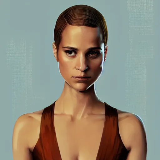 Image similar to Alicia Vikander in Ex Machina looking in the mirror, no noise, elegant, concept art, sharp focus, beautiful face!!, digital art, smooth defined outlines!!, by Brom, trending on Artstation, Tom Bagshaw, Sargent