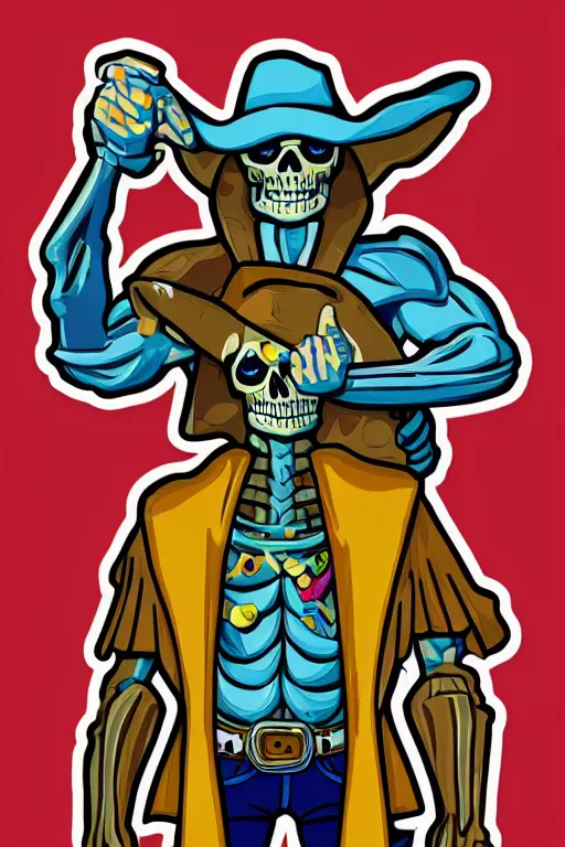 Image similar to A portrait of a skeletor that is a cowboy, sticker, colorful, illustration, highly detailed, smooth and clean vector curves, no jagged lines, vector art, smooth