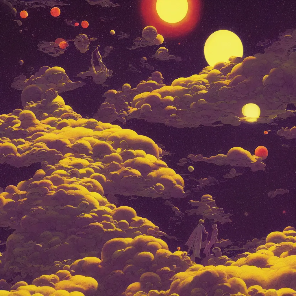 Prompt: a scifi multiverse scene in space of a spiritual being dreaming psychedelic hallucinations in cosmos, by kawase hasui, moebius, Edward Hopper and James Gilleard, Zdzislaw Beksinski, Steven Outram, unreal engine, highly rendered, hd, 8k, artstation