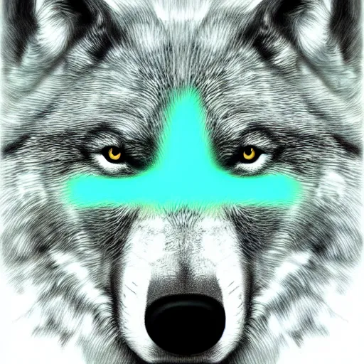 Prompt: Digital Portrait Drawing of Mint-Colored Anthropomorphic Wolf