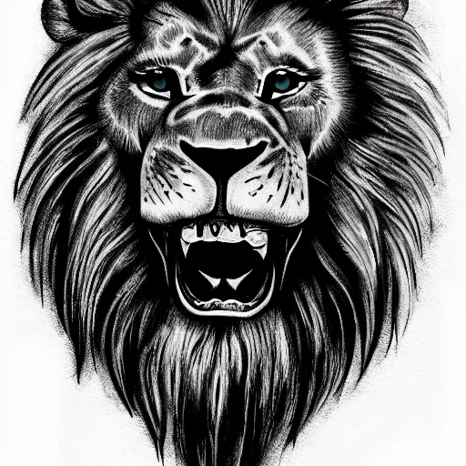 Prompt: Death stranding lion beast, tattoo ink sketch isolated on white background, highly detailed