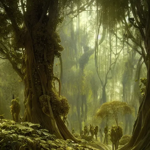 Prompt: a golden ivory forest by Edgar Maxence and Ross Tran, Michael Whelan, distant, gustav dore, 8k, octane render, art nouveau