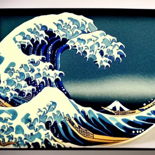 Image similar to ( ( great wave off kanagawa ) ), made of clay, claymation, aardman studios, claymation style, clay sculpture