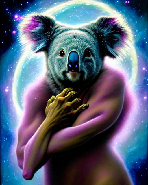 Prompt: beautiful fantasy character portrait, malevolent koala causing a supernova, ultra realistic, dramatic lighting, highly detailed by peter mohrbacher, hajime sorayama, wayne barlowe, boris vallejo, aaron horkey, gaston bussiere, craig mullins