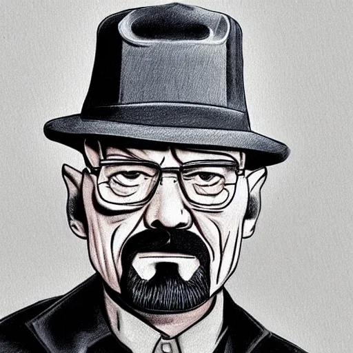 Image similar to Walter White with pork pie black hat, accurate anatomy, highly detailed, realistic, centered, portrait