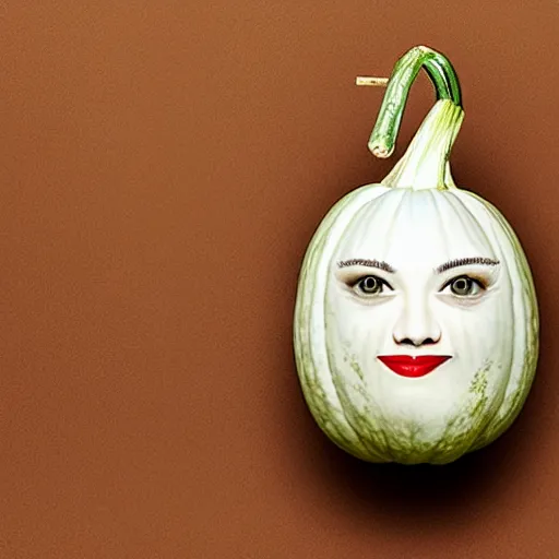 Image similar to gourd shaped like the face of amber heard hybrid intercross mix as a gourd