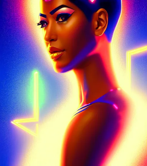 Image similar to symmetry!! egyptian princess of technology, solid cube of light, hard edges, product render retro - futuristic poster scifi, lasers and neon circuits, brown skin gorgeous egyptian princess, intricate, elegant, highly detailed, digital painting, artstation, concept art, smooth, sharp focus, illustration, dreamlike, art by artgerm