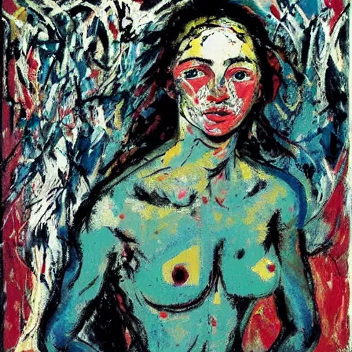 Prompt: photo of young woman by jackson pollock