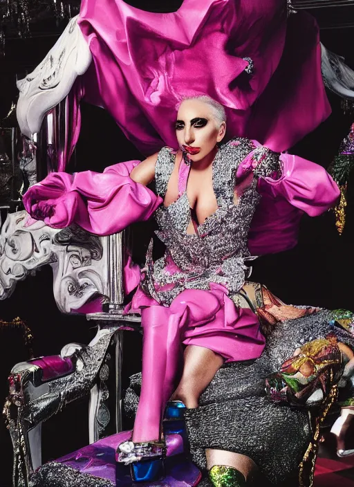 Image similar to lady gaga styled by david lachapelle posing in an expensive mansion setting , vogue magazine, Highly realistic. High resolution. Highly detailed. Dramatic. 8k.4k.