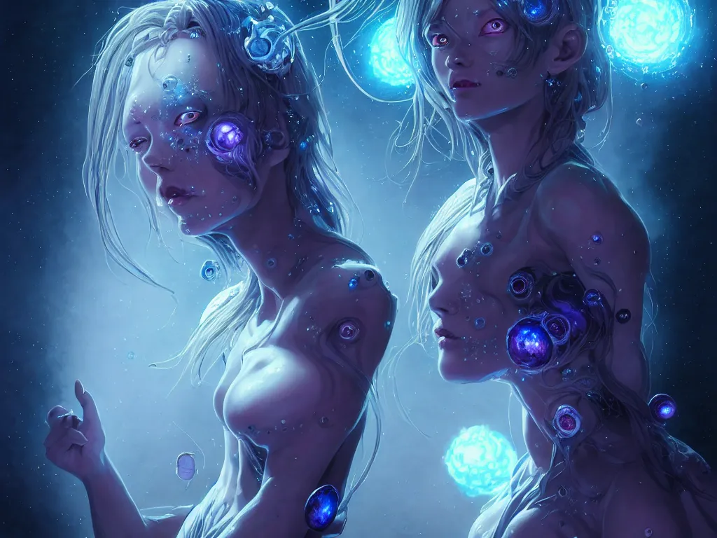 Image similar to azathoth girl wearing a dress made of milky way, conquest the earth, occlusion shadow, specular reflection, rim light, unreal engine, artgerm, artstation, art by hiroaki samura and ilya kuvshinov and ossdraws, intricate, highly detailed 8 k, fantasy illustration, extremely beautiful and aesthetic shape of face and body