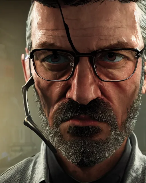 Image similar to gordon freeman by red dead redemption 2, by greg rutowski, cinematic, photorealistic