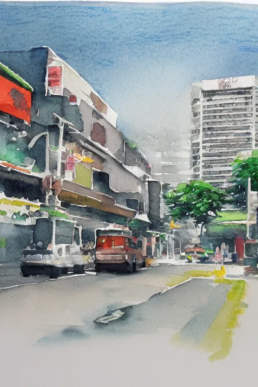 Image similar to a watercolor depicting a singapore geylang, gloomy weather, high contrast, smooth, by joseph zbikowicz, 8 k