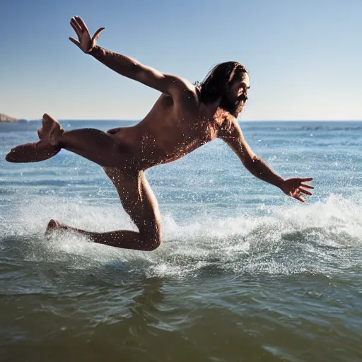 Image similar to jesus jumping on water