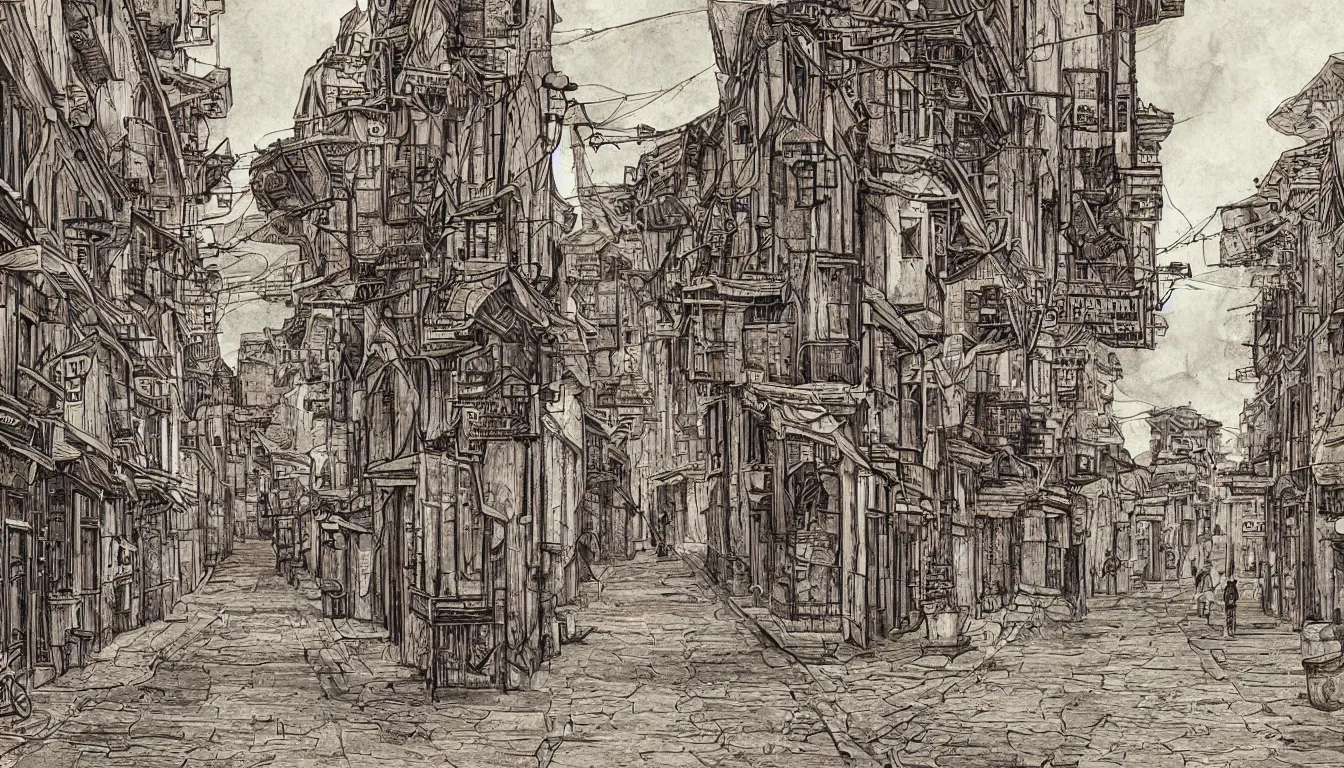 Image similar to ido period street, illustration, detailed