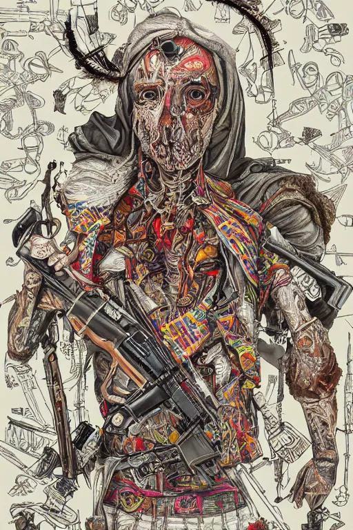 Prompt: taliban anarchy. symmetrical anatomy, very detailed design, complexity of the picture, with pop punk style, colorful, accompanied by body, pure image without duplication, dribble popular, drawn by ilya kushinov and vinicius gud and gustavo zambelli, intricate, ultra high definition, super scale rendered