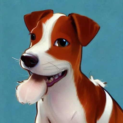 Image similar to jack russel terrier surprised, pixar style, concept art, trending on artstation, childrens illustrated storybook, by norman rockwell and alphonse mucha and cory loftis