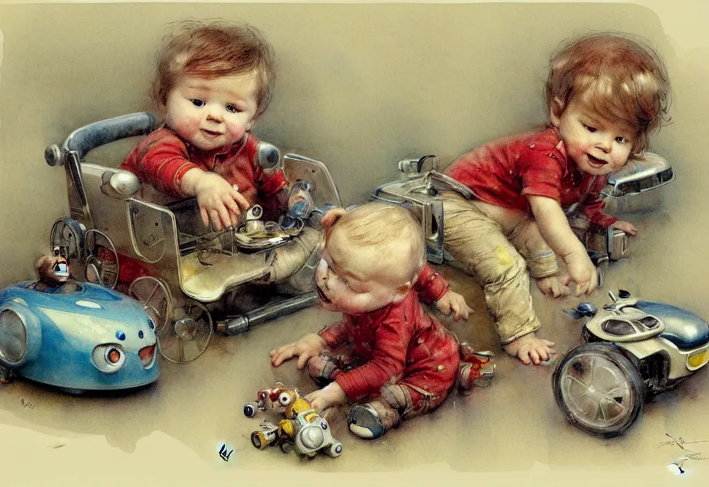 Image similar to toddler ( ( ( ( ( 1 9 5 0 retro future living room. muted colors. toys laying around ) ) ) ) ) by jean baptiste monge, chrome red