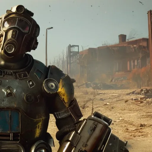 Image similar to still film from the movie fallout 4 : the movie by michael bay