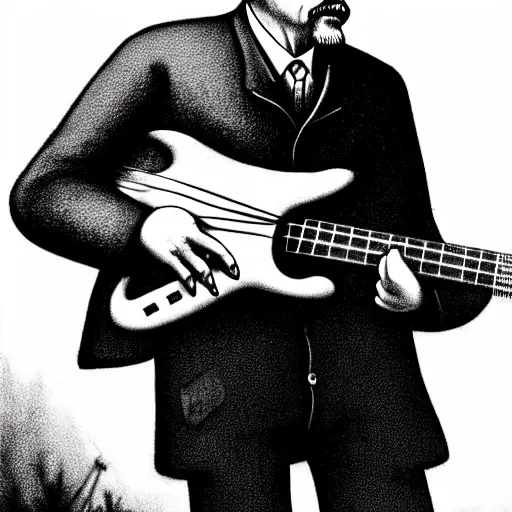 Prompt: vladimir lenin playing bass guitar, photorealistic