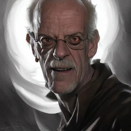 Image similar to Christopher Lloyd as Satan, burning and falling from the sky, full_body!!, dungeons and dragons portrait, highly_detailed!!, digital painting, artstation, concept art, sharp focus, illustration, art by artgerm and greg rutkowski and alphonse mucha