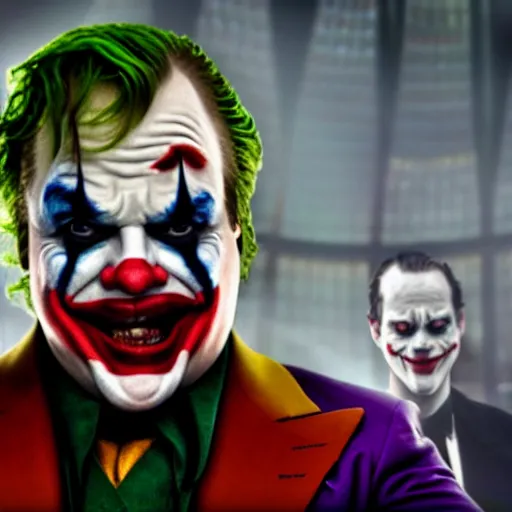 Image similar to stunning awe inspiring chris farley as the joker movie still 8 k hdr atmospheric lighting