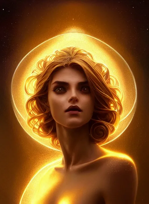 Image similar to a beautiful cinematic female sand goddess, glow golden tatto, galatic shamen with Quantum energy fantasy, fantasy magic, undercut hairstyle, dark light night, intricate, elegant, sharp focus, illustration, highly detailed, digital painting, concept art, matte, art by WLOP and Artgerm and Greg Rutkowski and Alphonse Mucha, masterpiece