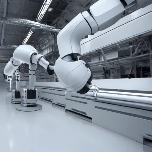 Image similar to kuka industrial robot arm in a white clean room with global illumination