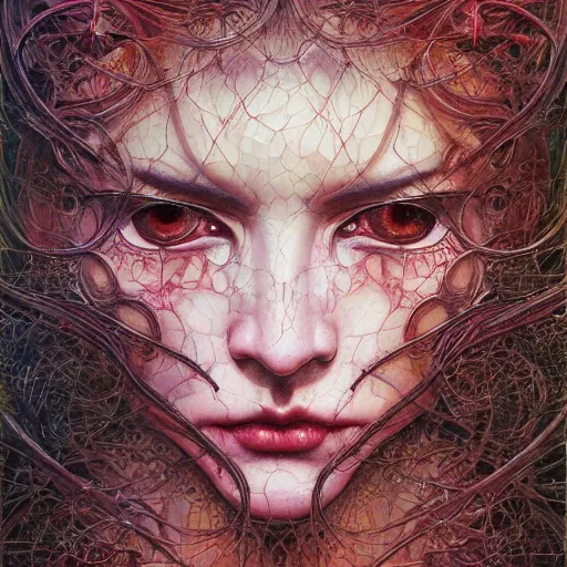 Prompt: realistic detailed image of Face by Ayami Kojima, Amano, Karol Bak, Greg Hildebrandt, and Mark Brooks, Neo-Gothic, gothic, rich deep colors. Beksinski painting, part by Adrian Ghenie and Gerhard Richter. art by Takato Yamamoto. masterpiece