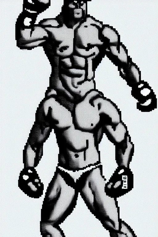 Image similar to full body shot antropomorphic muscular masculine wolf. kickboxer, in sport pants. wolf head. furr on body. 8 bit nes graphics. retrowave futuristic 8 0's