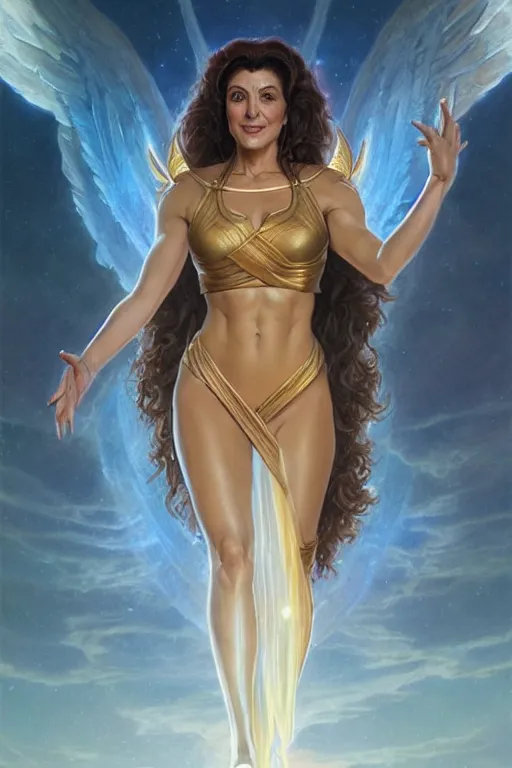 Prompt: Deanna Troi as a Goddess, Highly Detailed anatomy, only two hands, highly detailed, digital painting, artstation, concept art, smooth, sharp focus, illustration, Unreal Engine 5, 8K, art by art by artgerm and greg rutkowski and edgar maxence