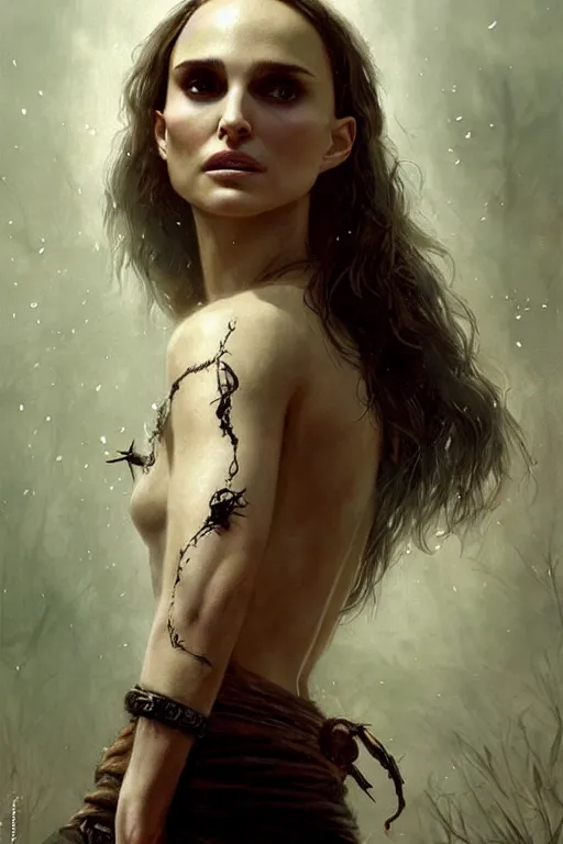 Image similar to natalie portman, witch, lord of the rings, tattoos, decorated ornaments, by carl spitzweg, ismail inceoglu, vdragan bibin, hans thoma, greg rutkowski, alexandros pyromallis, perfect face, fine details, realistic shading