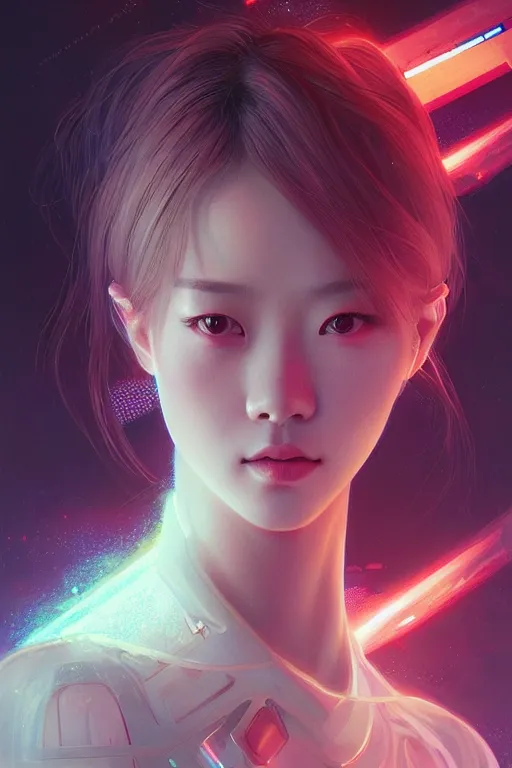 Image similar to portrait futuristic airforce korean Lalisa Manobal, inside future fighter, sci-fi, fantasy, intricate, very very beautiful, elegant, human anatomy, neon light, highly detailed, digital painting, artstation, concept art, smooth, sharp focus, illustration, art by tian zi and WLOP and alphonse mucha