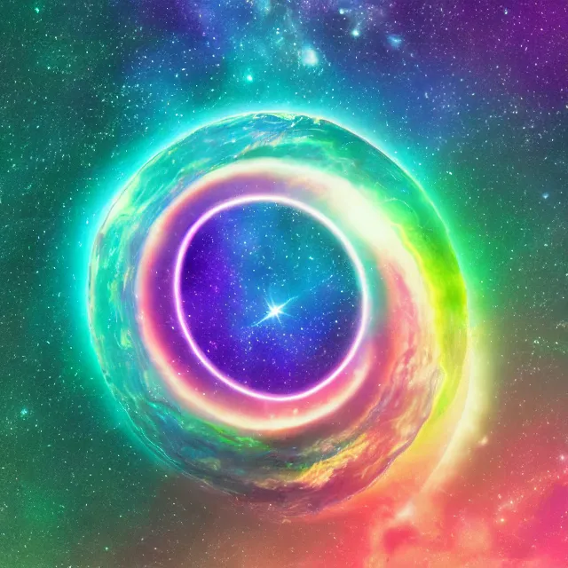 Image similar to cosmic ouroboros devouring itself onto infinity, chromatic aberration polychromatic color scheme